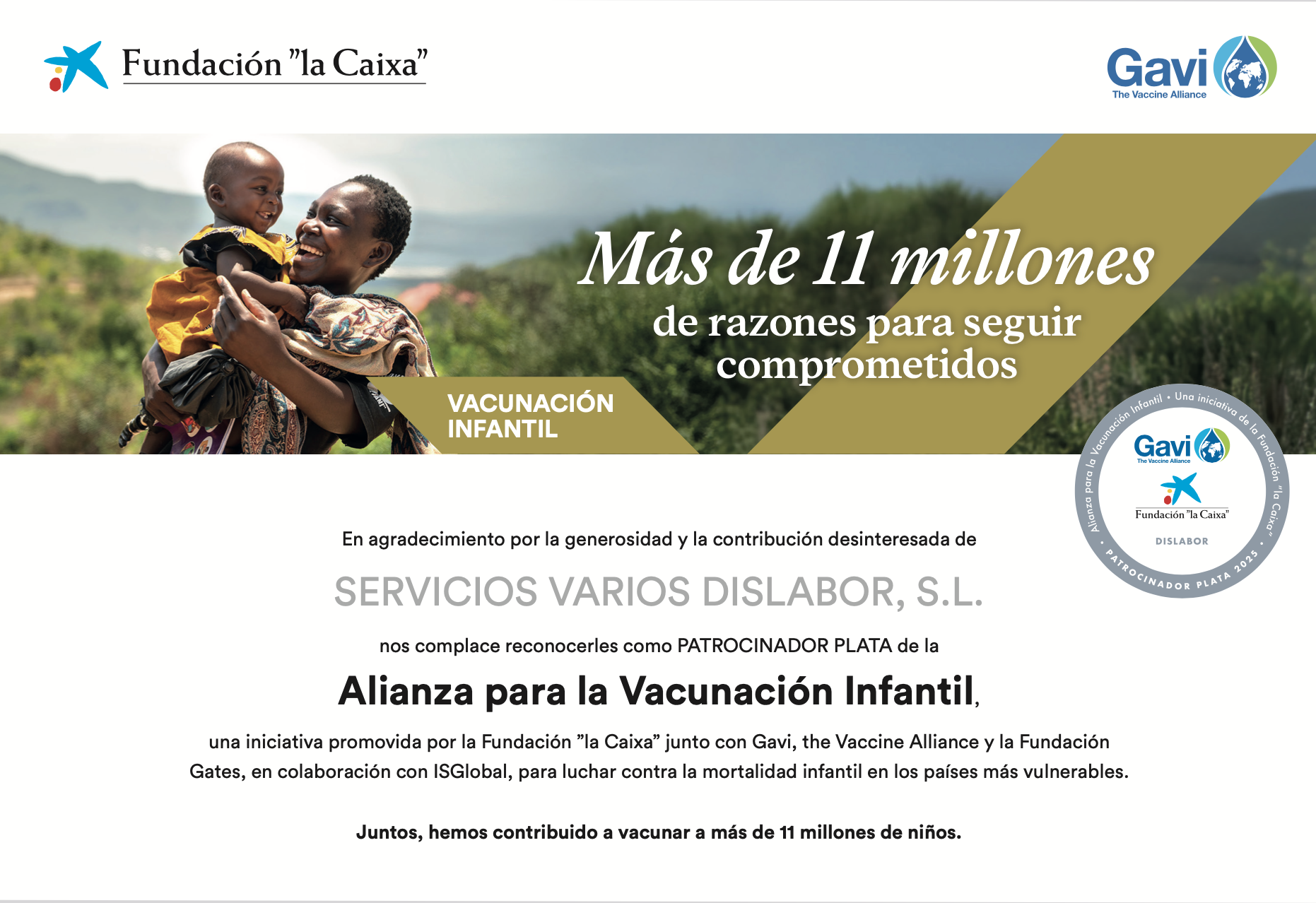 DISLABOR SE SUMA A LA LUCHA CONTRA LA MORTALIAD INFANTIL DE LA MANO DE 